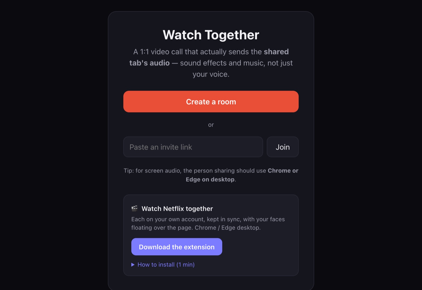 Watch Together, synced 1 to 1 video call